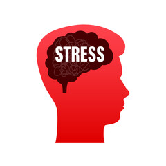 Abstract illustration with head stress on white backdrop. Cartoon vector illustration. Abstract cartoon design.