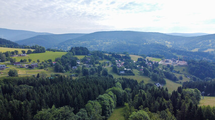 Landscape in Allgäu, landscape in the foothills of the Alps; panoramic picture of the Alps