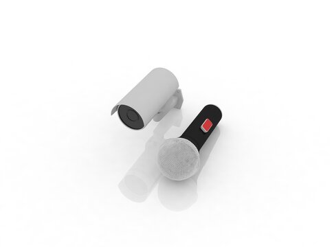 3d rendering Surveillance CCTV Security Camera with  connected mic
    
