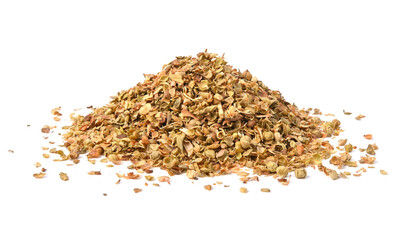 Dried oregano spice isolated on white background.