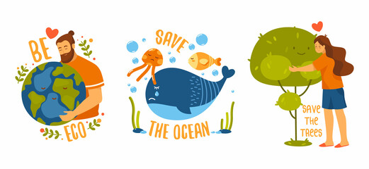 Eco icons of saving nature and water wildlife