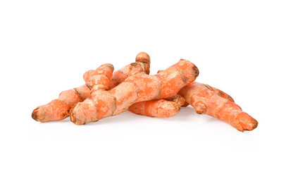 turmeric roots on white background
