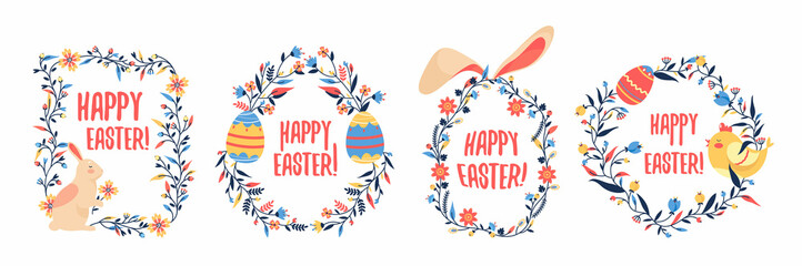 Fototapeta premium Easter decorative frames or banners, vector set.