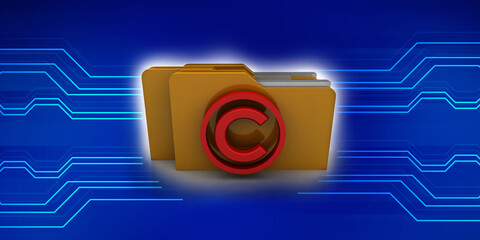 3d illustration copyright symbol concept with folder