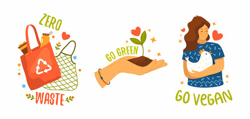 Vector icons of saving nature resource and animals