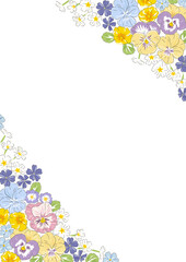 Variety spring summer flowers hand drawn corner frame vector illustration isolated on white. Vintage Romantic floral arrangement for wedding invitation, Birthday, Happy Easter card design.