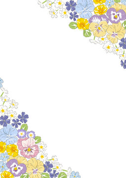 Variety spring summer flowers hand drawn corner frame vector illustration isolated on white. Vintage Romantic floral arrangement for wedding invitation, Birthday, Happy Easter card design.