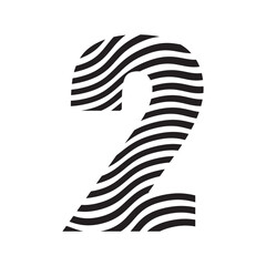 Simple Number 2 with waves pattern icon.