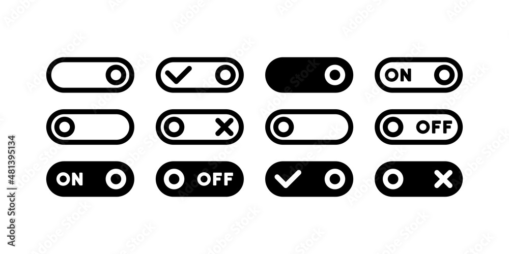 Poster on and off slider button icon set. buttons for phone and computers. vector eps 10. isolated on white