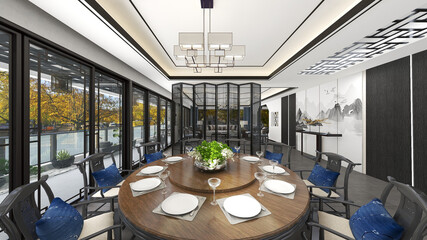 3D Chinese luxury private dining room