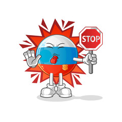 russia flag holding stop sign. cartoon mascot vector