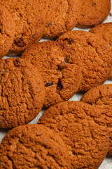 Homemade oatmeal cookies close-up. Several cookies are lying together. Sweets for tea.