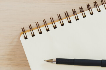 Notebook empty for take notes with pencil on office table. business object. Top view with copy space.