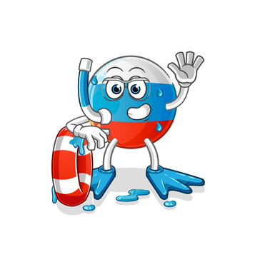 russia flag swimmer with buoy mascot. cartoon vector