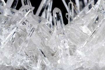 Macro Mineral Stone Rhinestone in Crystals on a Black Background