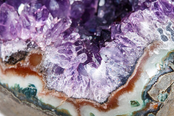 Amethyst Crystal Druse  macro mineral on white background