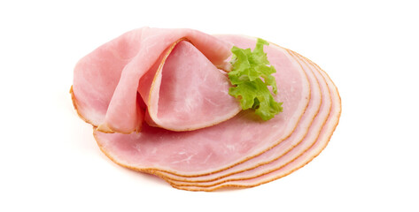 Pork ham slices, isolated on white background.