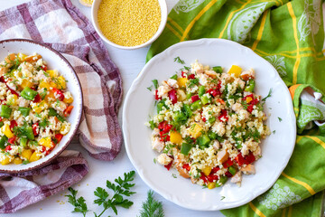 Millet salad with smoked chicken and paprika