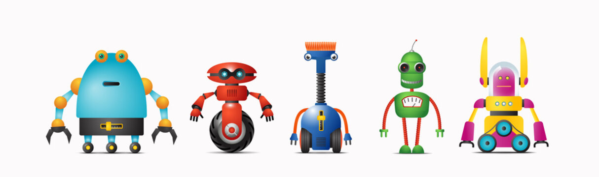 Set of cute vector robot characters for kids