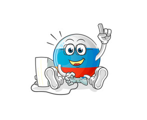 russia flag playing video games. cartoon character