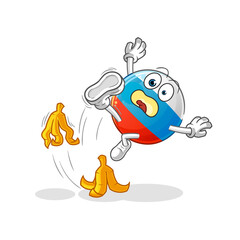 russia flag slipped on banana. cartoon mascot vector