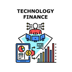 Technology finance business. digital money. financial data. chart graph growth vector concept color illustration