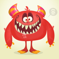 Funny cartoon smiling monster character. Halloween Illustration of happy alien creature. Vector isolated