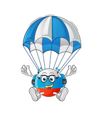 russia flag skydiving character. cartoon mascot vector