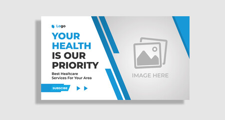 Medical healthcare service social media web banner & video thumbnail template. Medical and health business marketing banner for hospital, clinic, doctor & dentist. 