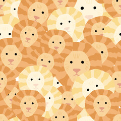 Lion pattern seamless in freehand style. Head predator on colorful background. Vector illustration for textile.