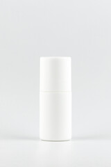 Skincare and cosmetology vertical mockup. Unbranded plastic flacon for cosmetics products. Branding identity template for text and design