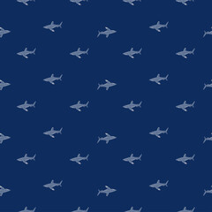 Oceanic whitetip shark seamless pattern in scandinavian style. Marine animals background. Vector illustration for children funny textile.