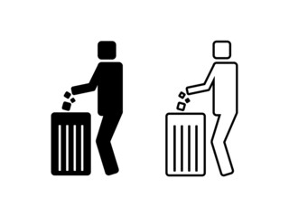 take out trash icon, how to dispose of garbage, keep clean,
concept of a man throwing garbage in the trash.