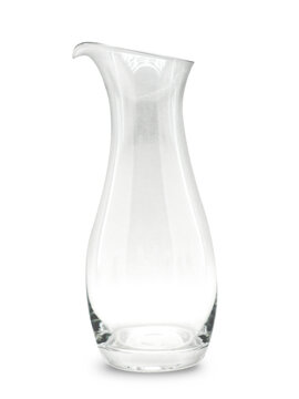 Modern transparent glass jar with spout, isolated