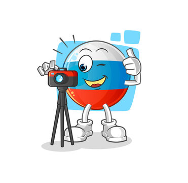 russia flag photographer character. cartoon mascot vector
