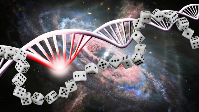  stylized DNA on the background of the starry sky. Elements of this image furnished by NASA. 3d-image