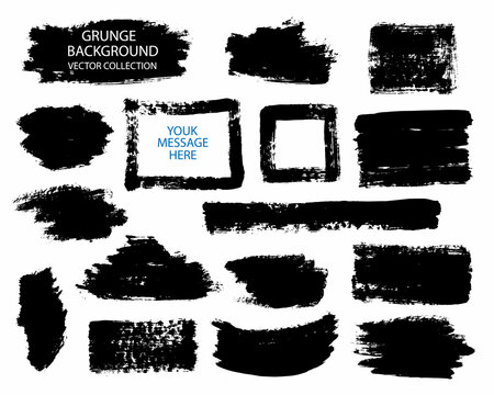 Collection of vector paint strokes.Grunge abstract hand-painted element.Black-and-white brush strokes.Banner, form, logo, icon, label, sticker
