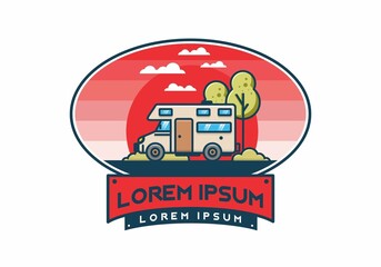 Line art motorhome flat illustration