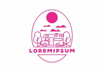 Line art motorhome flat illustration