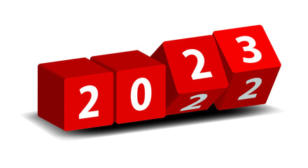 2023, new year, red cubes, vector illustration 