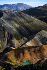 Landmannalaugar landscape seen from the top of Brennisteinsalda volcano, Fjallabak Nature Reserve,...