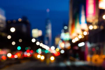 Fotobehang New York New York City abstract blurred lights of a night street scene in Manhattan  © deberarr