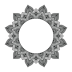 Circular frame pattern in form of mandala for Henna, Mehndi, tattoo, decoration. Decorative frame - ornament in ethnic oriental style. Coloring book page