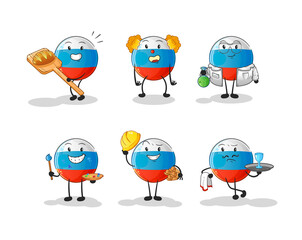 russia flag profession set character. cartoon mascot vector