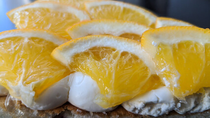 Piece of fruit pie with lemon close-up