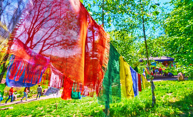 The swaying prayer flags, Tibetan Garden of Kyiv Botanical Garden, Ukraine