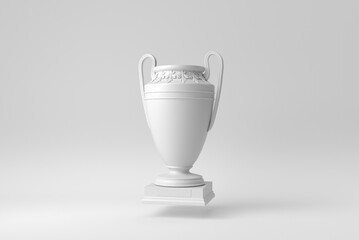 Trophy cup. Champion trophy on white background. Paper minimal concept. 3D render.