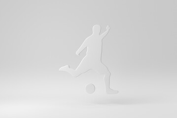 Soccer player in action and boots kicking ball for the goal on white background. Design Template, Mock up. 3D render.