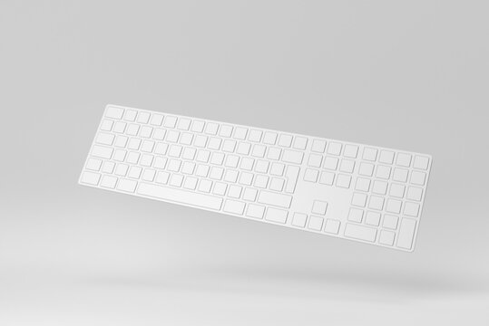 Modern computer keyboard on white background. Design Template, Mock up. 3D render.