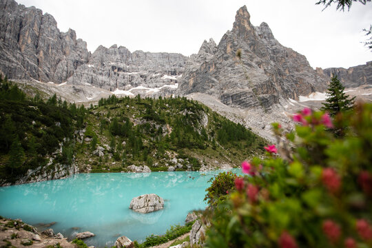 Lago di Sorapis lake in the mountains